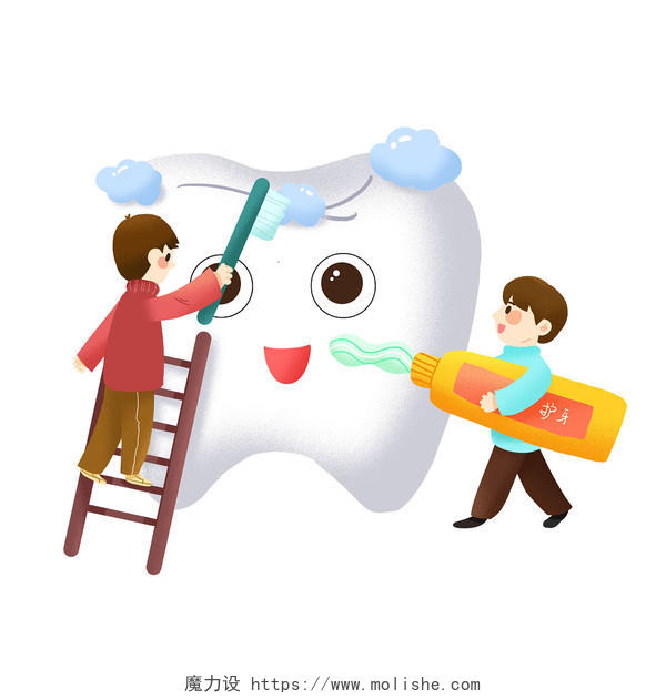 卡通刷牙元素牙齿清洁PNG素材